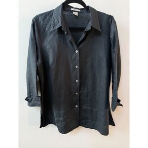 Edward Womens Black 100% Linen‎ Button Shirt Blouse Size L Lightweight Casual